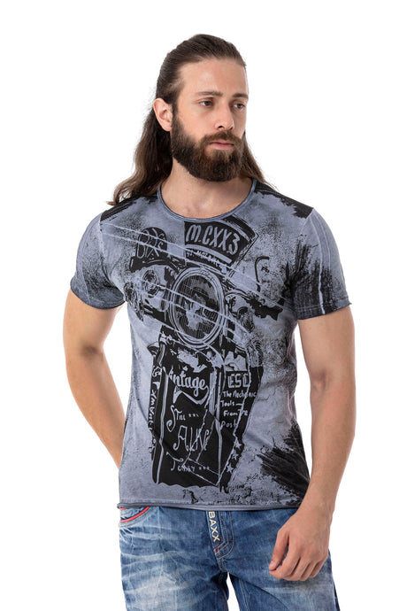 CT704 Men's T-shirt with vintage car print and used wash