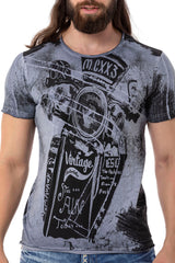 CT704 Men's T-shirt with vintage car print and used wash