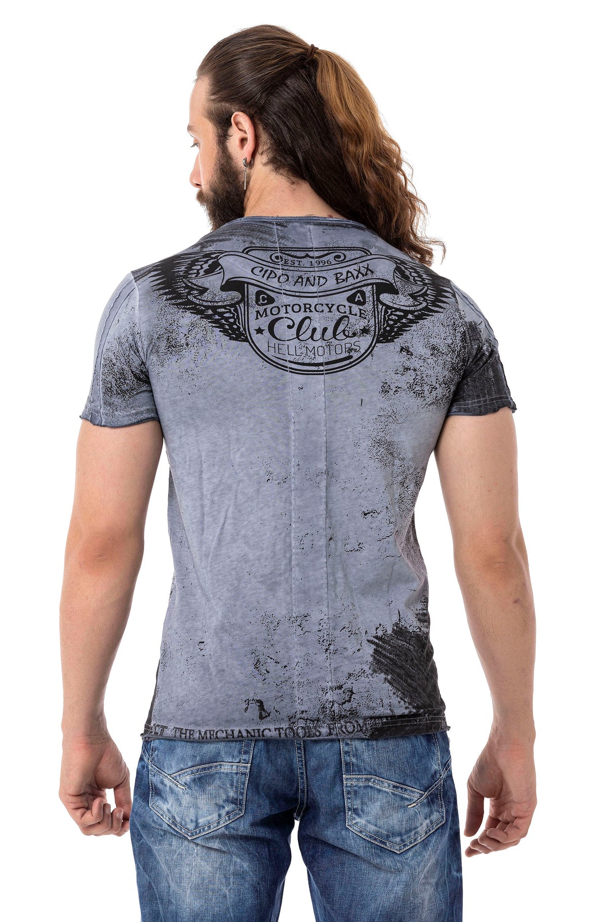 CT704 Men's T-shirt with vintage car print and used wash