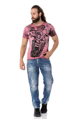 CT704 Men's T-shirt with vintage car print and used wash