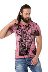 CT704 Men's T-shirt with vintage car print and used wash
