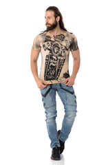 CT704 Men's T-shirt with vintage car print and used wash
