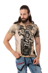 CT704 Men's T-shirt with vintage car print and used wash