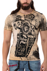 CT704 Men's T-shirt with vintage car print and used wash
