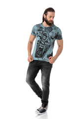 CT704 Men's T-shirt with vintage car print and used wash