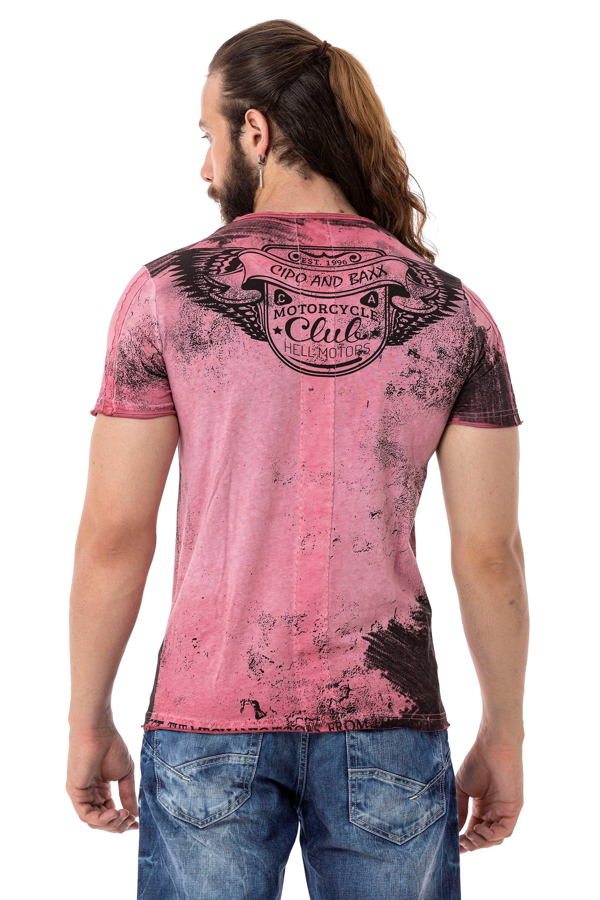 CT704 Men's T-shirt with vintage car print and used wash