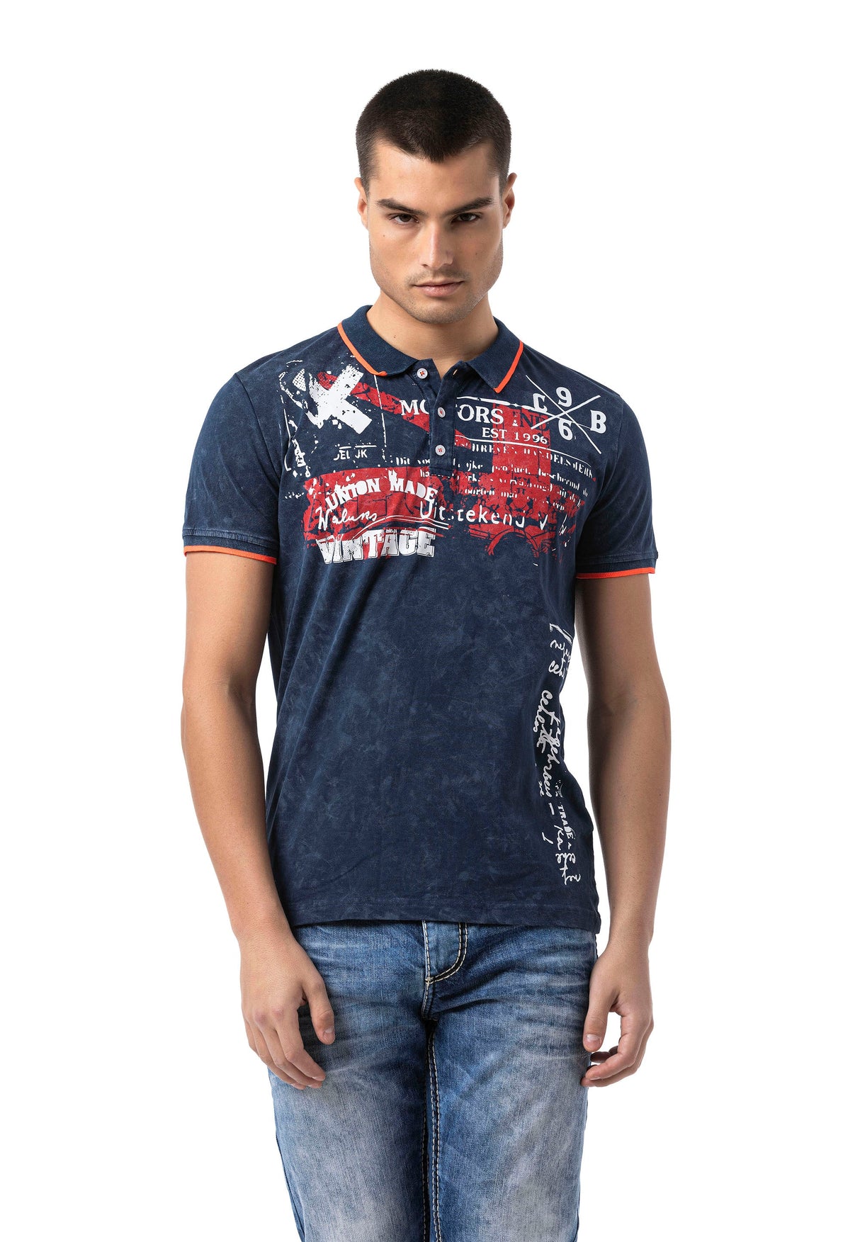 CT795 Men's Polo T-Shirt with Print and Wash – Regular Fit