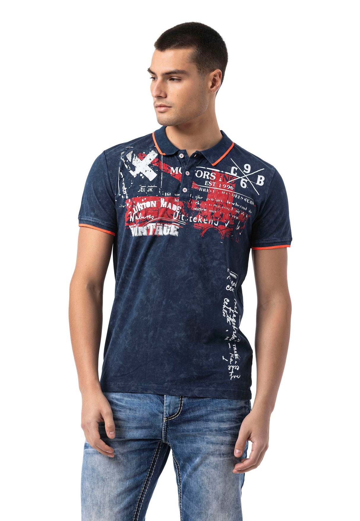 CT795 Men's Polo T-Shirt with Print and Wash – Regular Fit