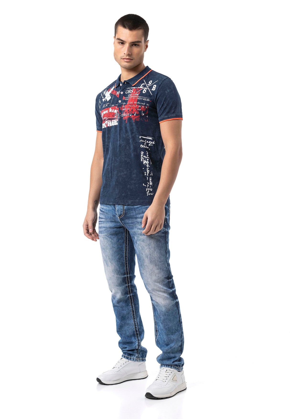 CT795 Men's Polo T-Shirt with Print and Wash – Regular Fit