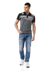 CT803 Men's Polo T-Shirt in Regular Fit with Print and Appliqué
