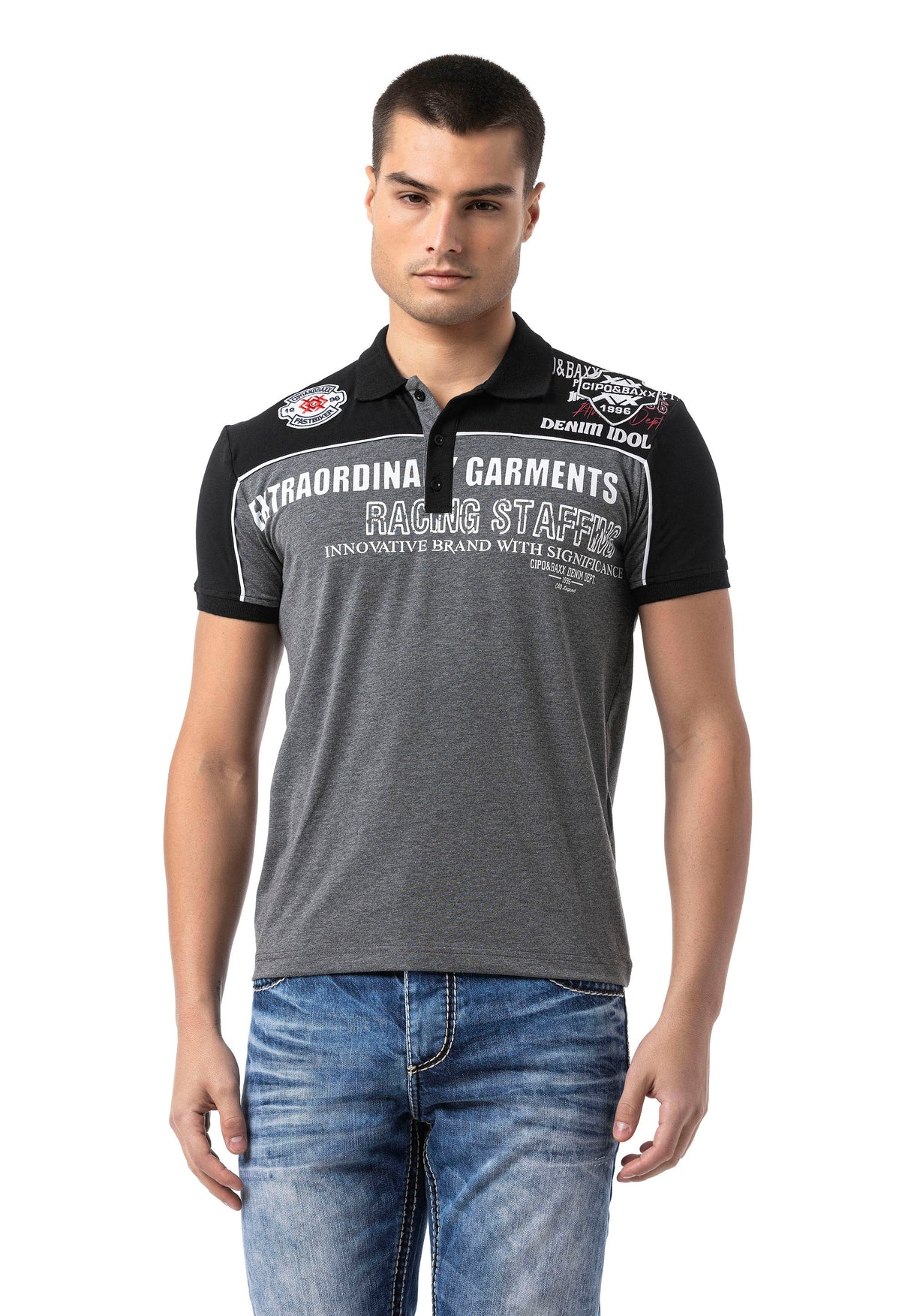 CT803 Men's Polo T-Shirt in Regular Fit with Print and Appliqué