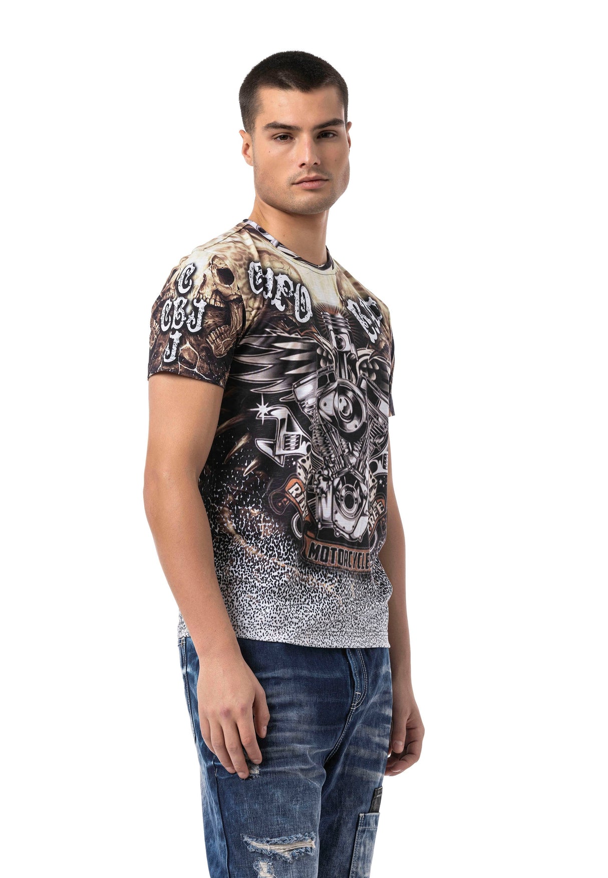 CT820 - Men's T-shirt with digital print and crew neck