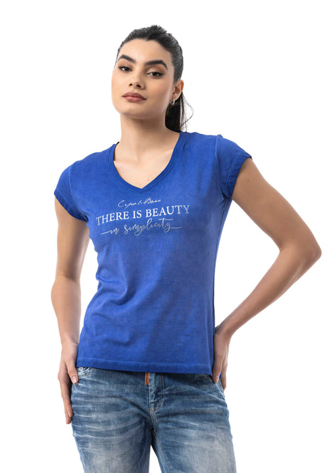 WT396 – Blue, round neck, front print “There is Beauty in Simplicity”, casual fit