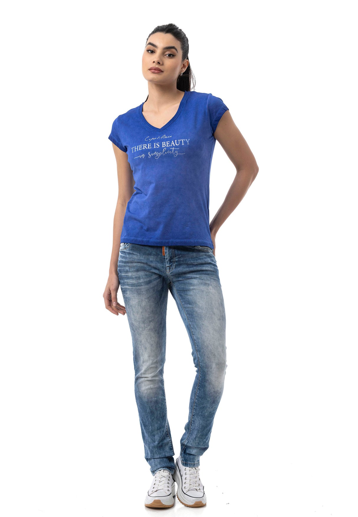 WT396 – Blue, round neck, front print “There is Beauty in Simplicity”, casual fit