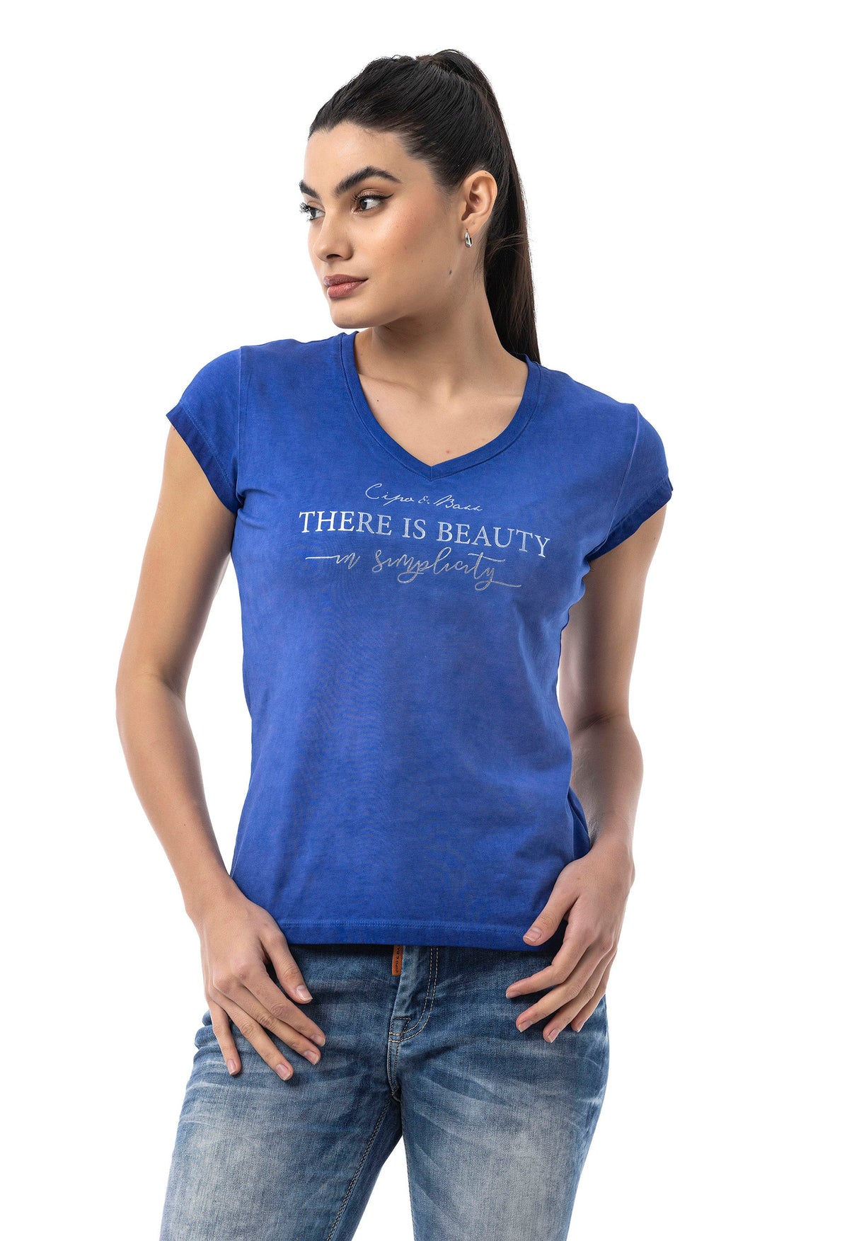 WT396 – Blue, round neck, front print “There is Beauty in Simplicity”, casual fit