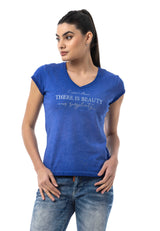 WT396 – Blue, round neck, front print “There is Beauty in Simplicity”, casual fit
