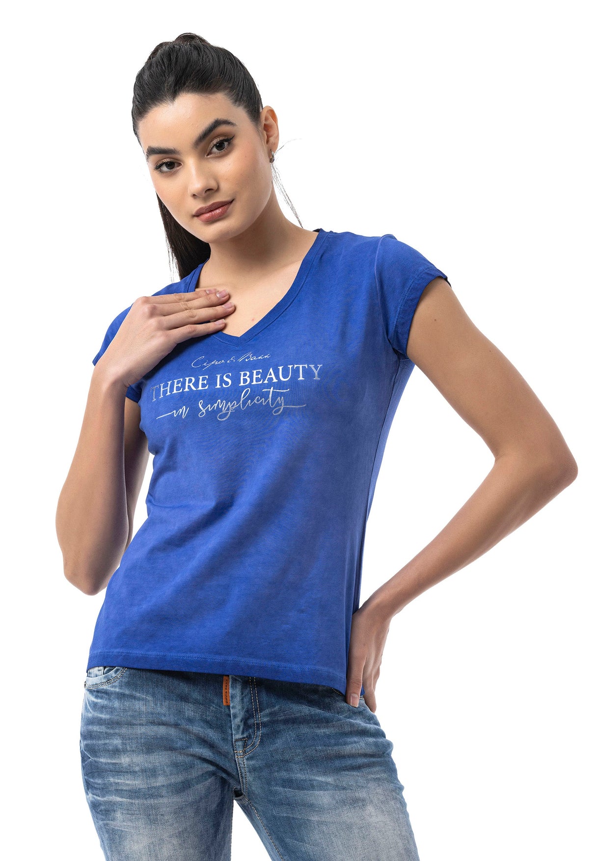 WT396 – Blue, round neck, front print “There is Beauty in Simplicity”, casual fit