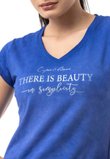 WT396 – Blue, round neck, front print “There is Beauty in Simplicity”, casual fit