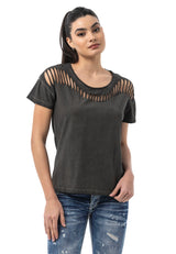 WT388 – Blue, Cut-Out Design, Short Sleeve, Trendy Street Style