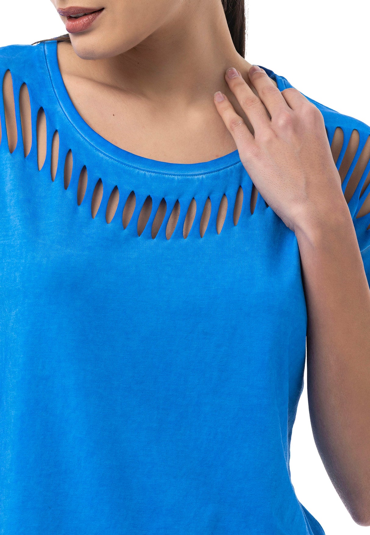 WT388 – Blue, Cut-Out Design, Short Sleeve, Trendy Street Style
