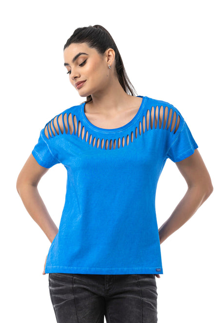 WT388 – Blue, Cut-Out Design, Short Sleeve, Trendy Street Style