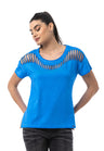 WT388 – Blue, Cut-Out Design, Short Sleeve, Trendy Street Style