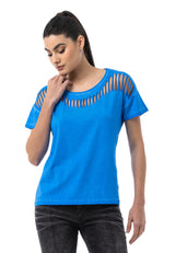 WT388 – Blue, Cut-Out Design, Short Sleeve, Trendy Street Style