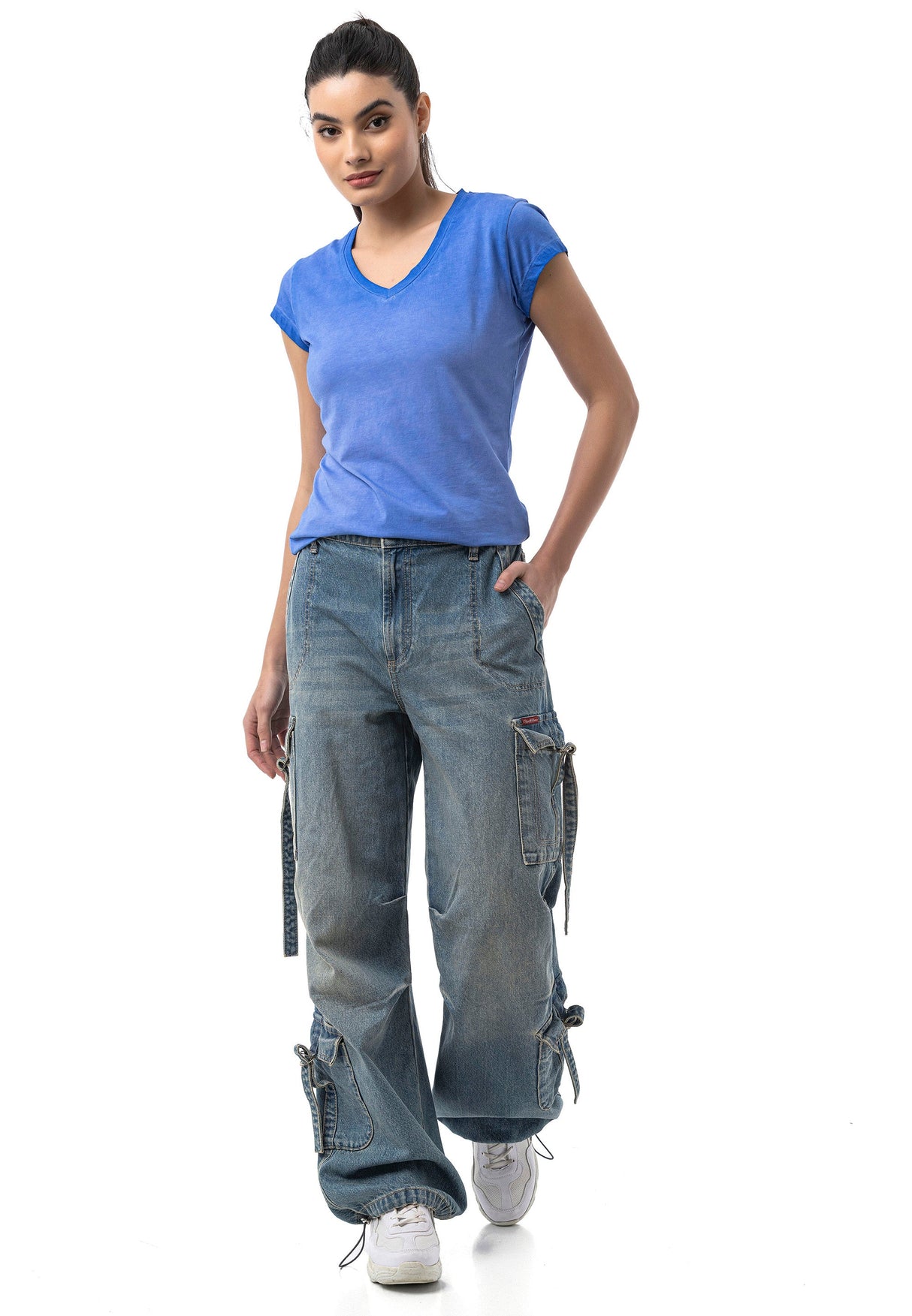WT385 – Blue, V-neck, short sleeves, casual fit for everyday wear & leisure