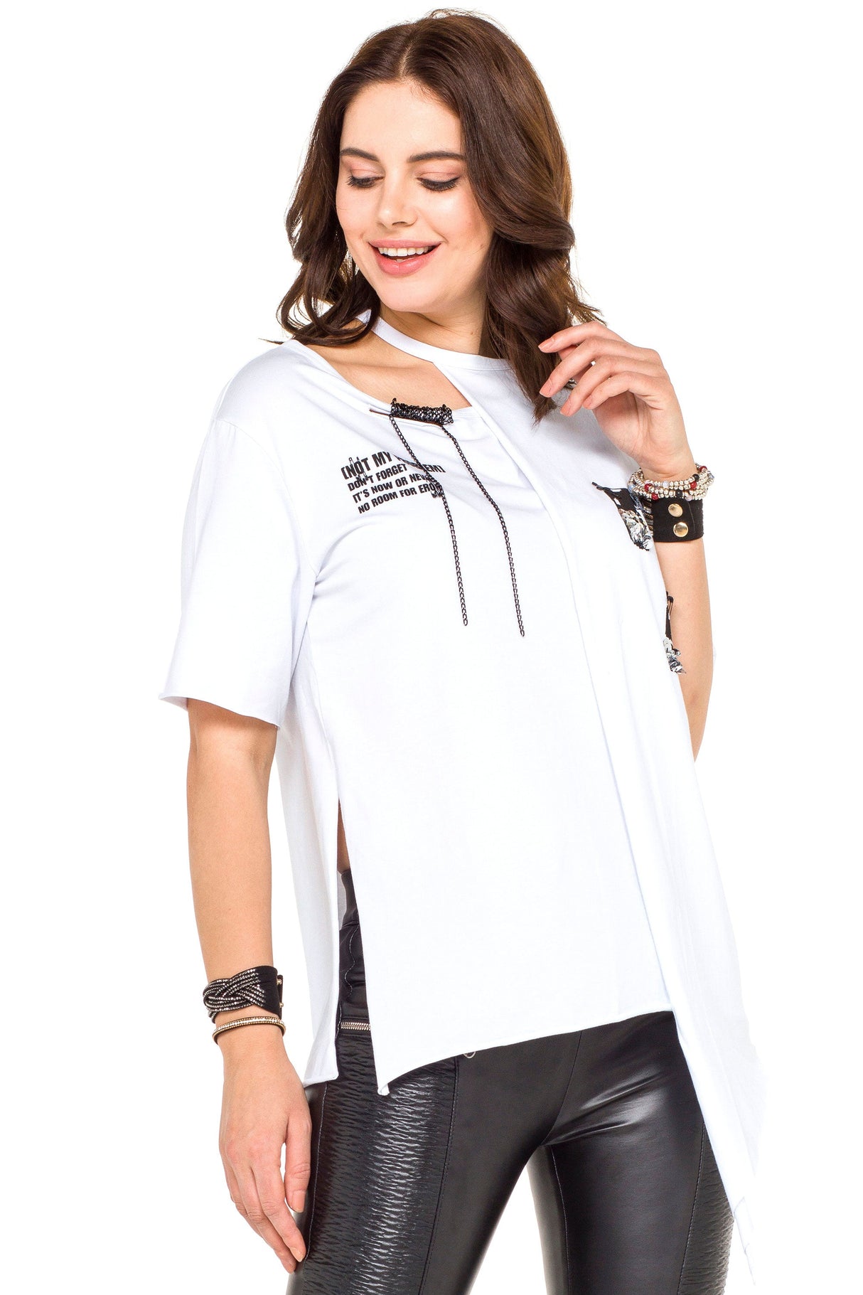 WT239 Women's Shirt with Cut-Out & Sequin Detail
