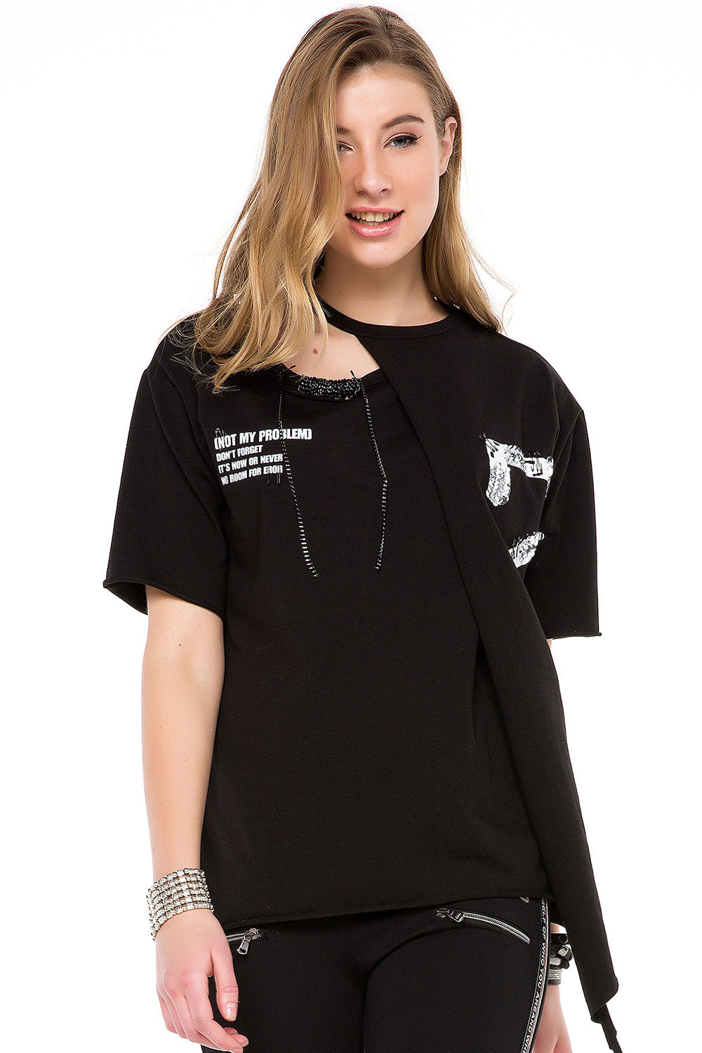 WT239 Women's Shirt with Cut-Out & Sequin Detail