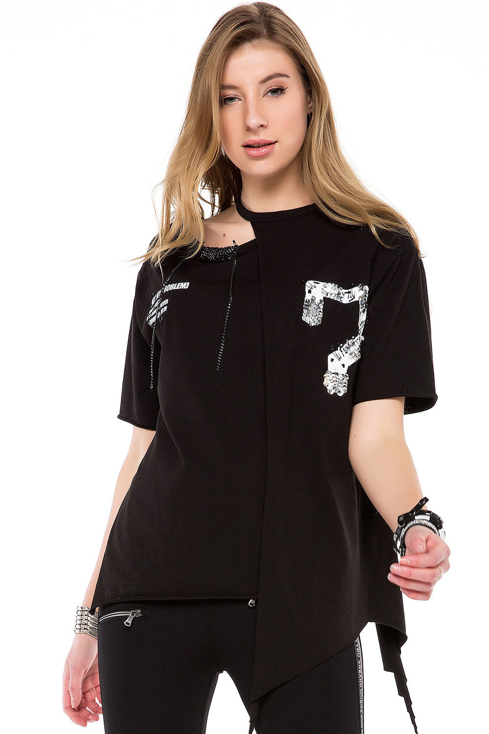 WT239 Women's Shirt with Cut-Out & Sequin Detail