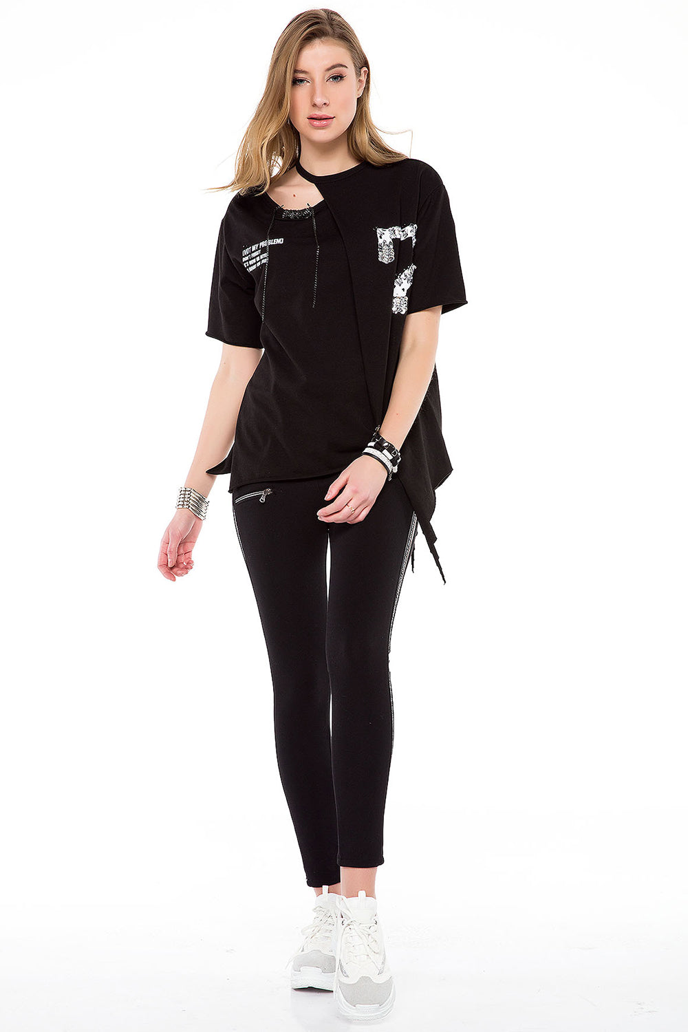 WT239 Women's Shirt with Cut-Out & Sequin Detail