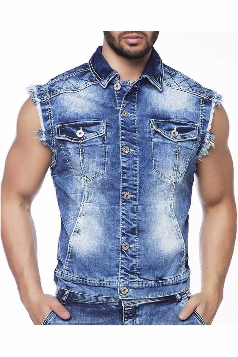 CW102 Men's denim vest with cool shirt collar