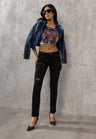 WD228 Women's Slim-Fit Jeans with Double Waistband