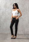 WD256 Women's Slim-Fit Jeans with Embroidered Pockets in