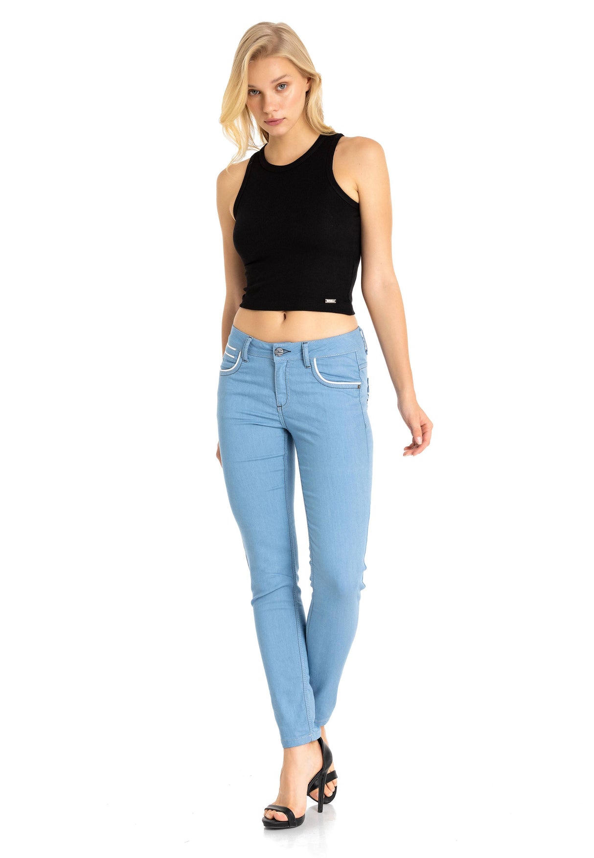 WD256A Women's slim-fit jeans with embroidered pockets