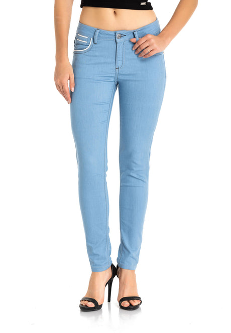 WD256A Women's slim-fit jeans with embroidered pockets