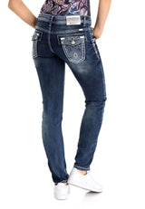 WD259 Women's Stonewashed Jeans with Colored Stitching in Casual Style