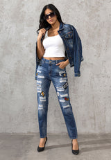 WD298 Women's comfortable jeans with fashionable patches