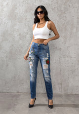 WD303 women's mom jeans in a destroyed look