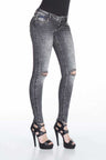 WD307 Women's slim-fit jeans in a trendy used look