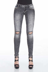 WD307 Women's slim-fit jeans in a trendy used look