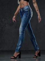 WD343 Women's skinny jeans with embroidery on the back pockets