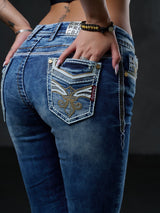 WD343 Women's skinny jeans with embroidery on the back pockets