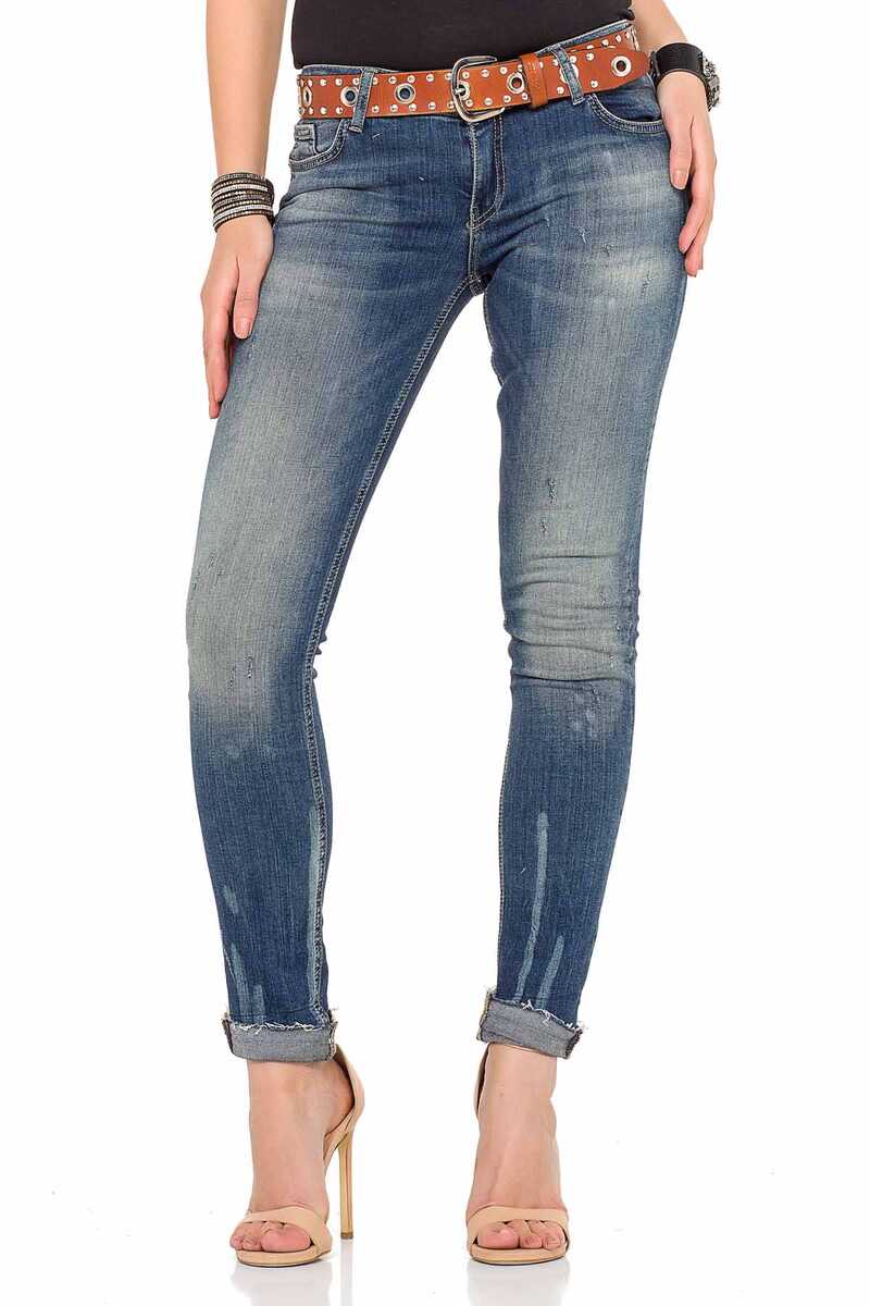 WD349 Women's comfortable jeans with trendy used elements