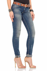 WD349 Women's comfortable jeans with trendy used elements