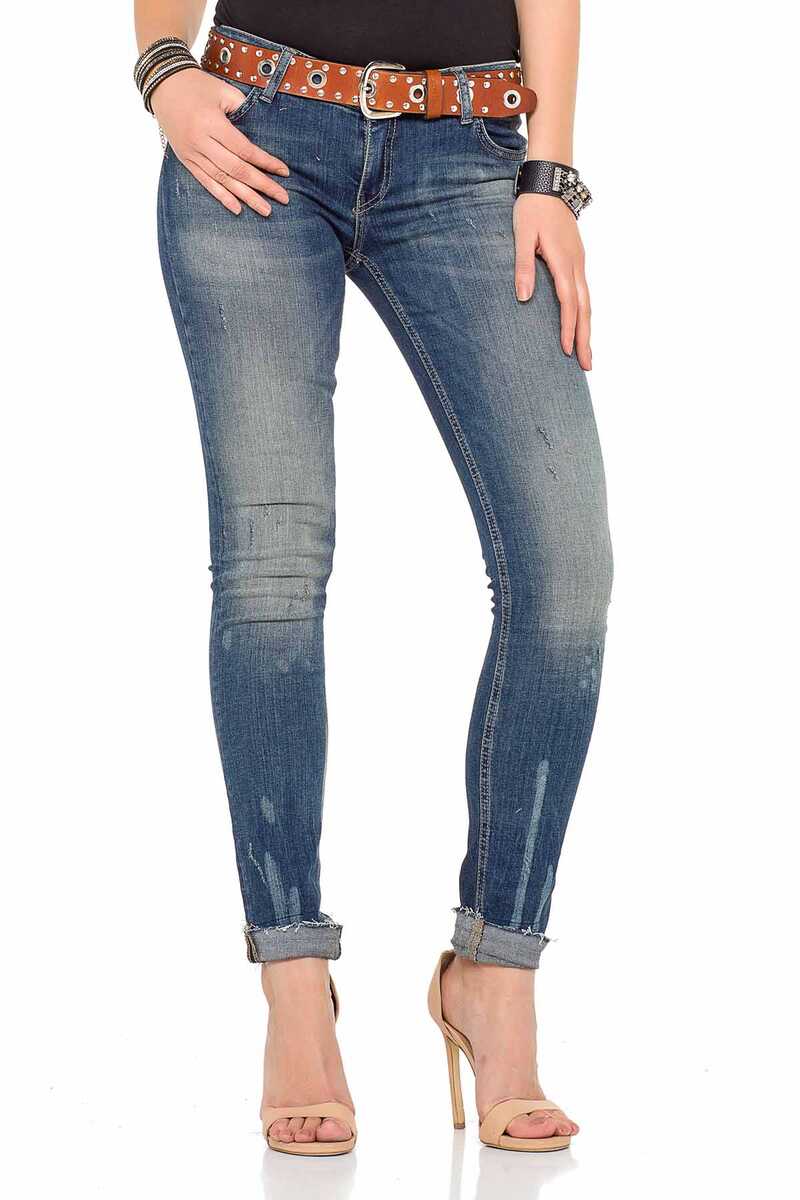 WD349 Women's comfortable jeans with trendy used elements