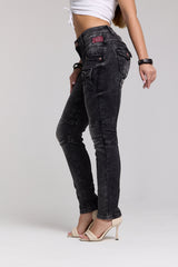 WD358 Women's comfortable jeans with fashionable decorative seams