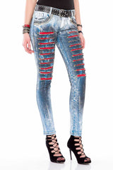 WD375 Women's Skinny Jeans with Gemstone Pockets