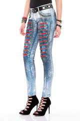 WD375 Women's Skinny Jeans with Gemstone Pockets